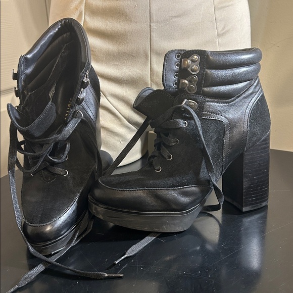 Bruno Ferrini Black Lace Up Women's Combat Leather & Suede Boots/GUC/No Box - Picture 2 of 11